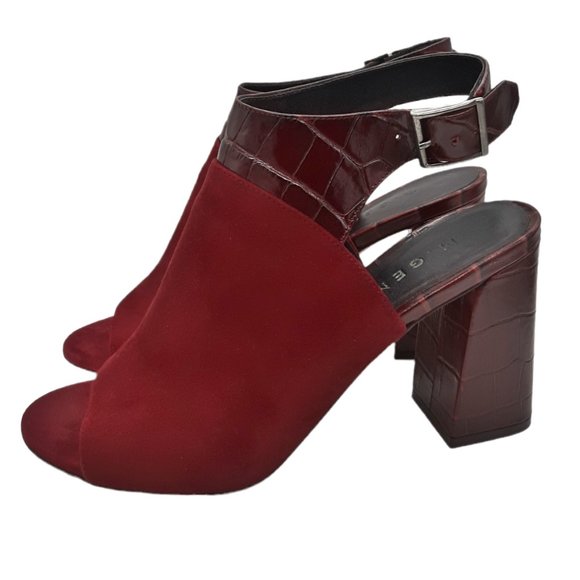 M. Gemi Stagione Burgundy Croc Embossed Suede Ankle Strap Heels SZ 37.5 - Picture 3 of 11